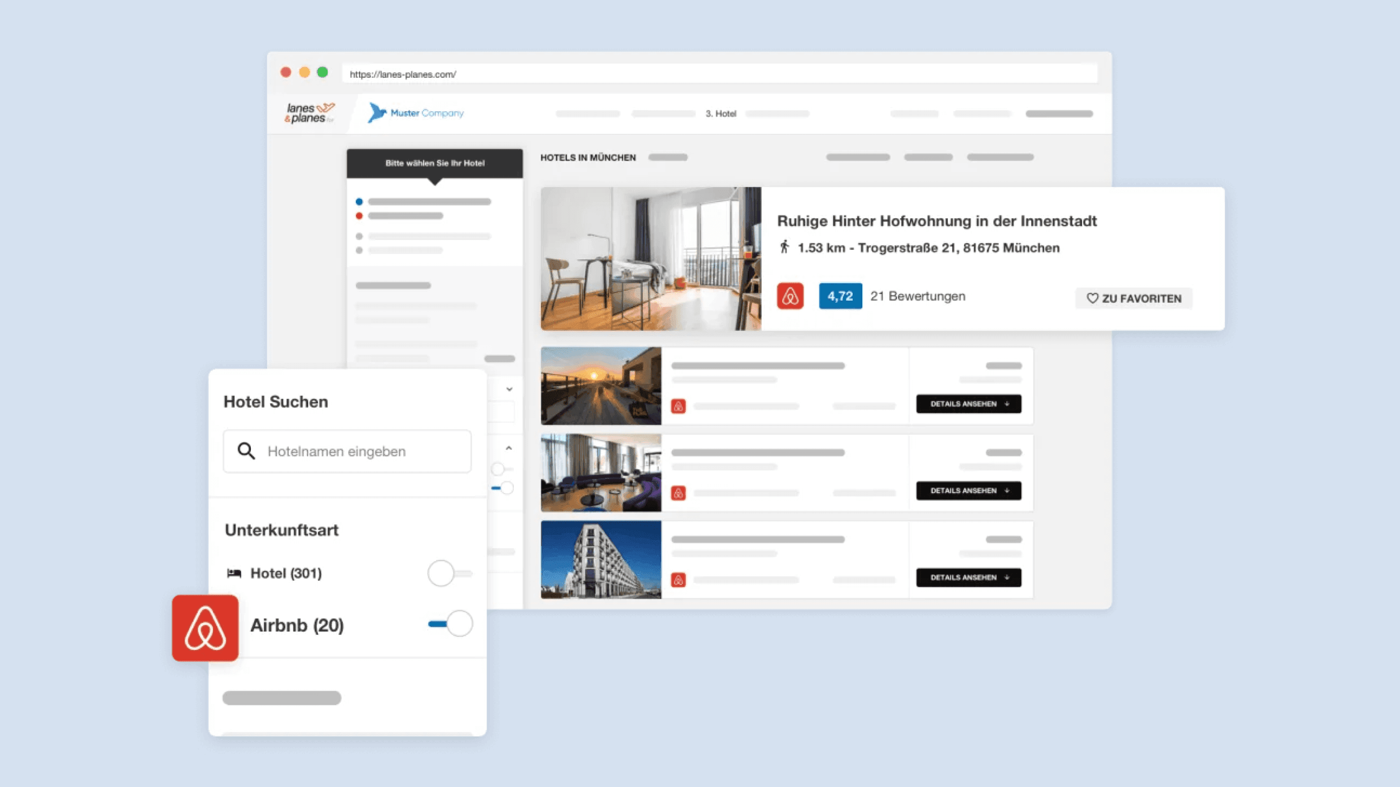 Airbnb einfach als Firma buchen für Ihre Geschäftsreise mit Lanes & Planes.