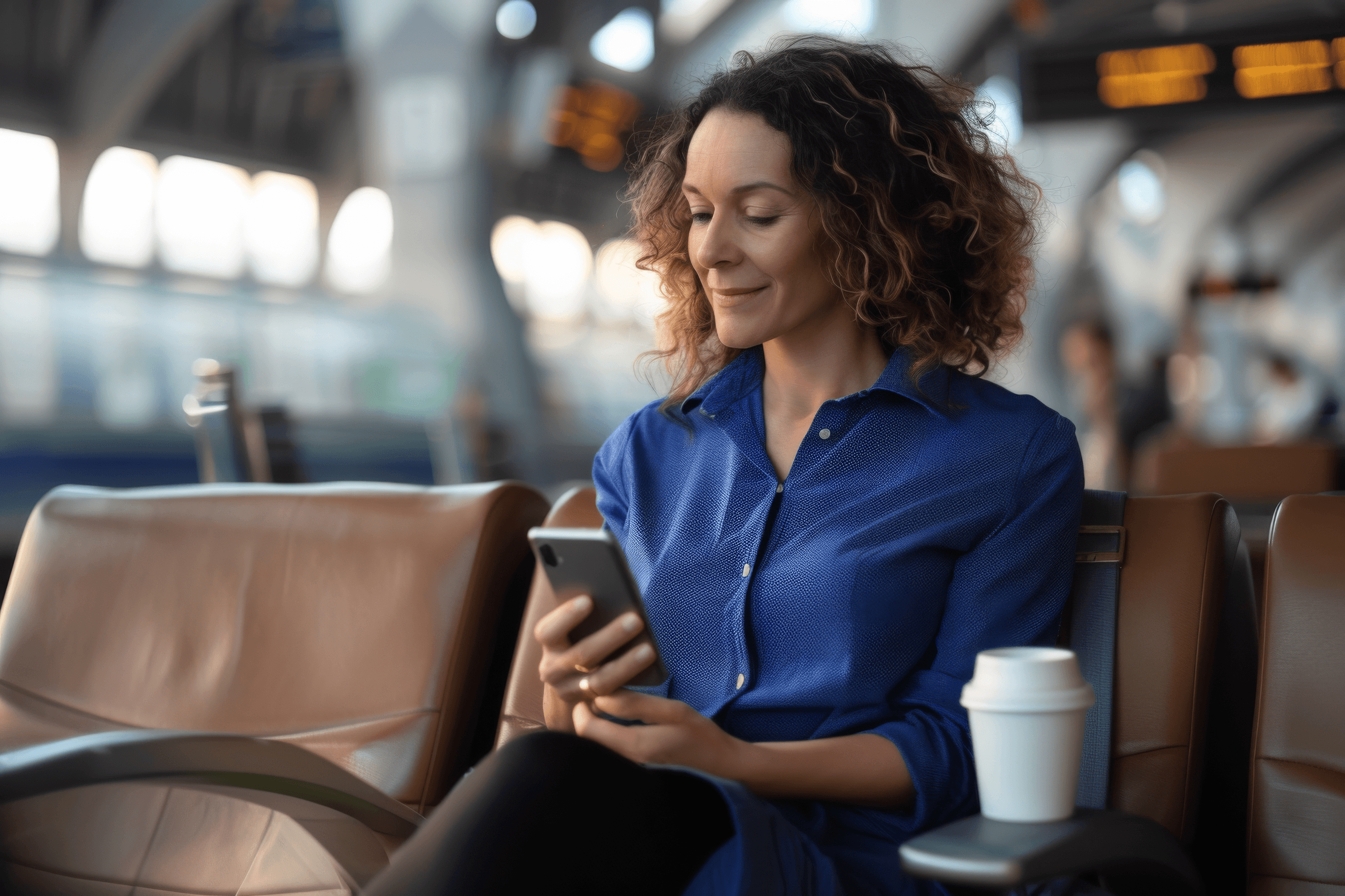 Eine Geschäftsfrau entspannt auf der Reise mit Lanes & Planes